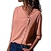 Produktbild ESAILQ Damen  Lässige Revers Neck T-Shirt Damen Langarm Schnalle Bluse Tops (S, Rosa)