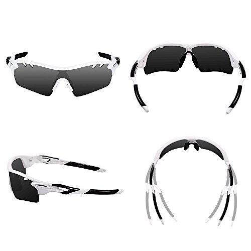 Unisex Radbrille Sportbrille Sonnenbrille, UV-Schutz, mit Wechselgläser inkl. Schwarze polarisierte Linse, für Outdooraktivitäten wie Radfahren Laufen Klettern usw. Schwarze und Rote zur Auswahl - 2