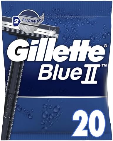 Gillette BlueII Rasoi Da Uomo Usa E Getta Confezione Da 20, Rasoio A 2 Lame Con Testina Fissa