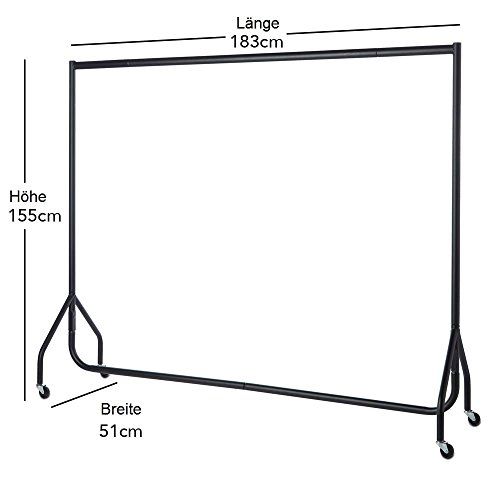 Shopfitting Warehouse Stabiler, Großer Kleiderständer, Garderobenständer – Robuste 183cm lange Profi-Kleiderstange komplett aus Stahl in Schwarz - 2