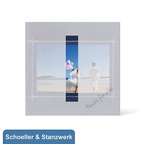 10 Stück Grußkarten für 9x13 cm Fotos mit Bildausschnitt - blau transparent - Danke für alles - Schoeller & Stanzwerk