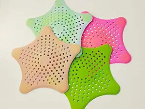 Tyag 4Pcs Silicone Sea Star No Slip Suction Cups Drain Cover Hair Catcher Bathroom Drain Protector Sink Filter Kitchen Sink Strainer Rubber Multi-Color(4 Pcs)