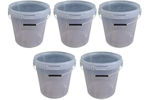 SILPLAST 5 x 20 Liter Eimer mit Deckel transparent, stapelbarerer Milch-/Vorratseimer, Honigeimer Kunststoffeimer mit Lebensmittelfreigabe, Lebensmittelechte Behälter, Leereimer für Mehl, Wassereimer, 5 Stück