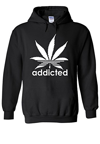 PatPat Store Addicted Cannabis Weed Logo Novelty Black Men Women Unisex Hooded Sweatshirt Hoodie-XL