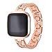 Produktbild Stilvoll Luxus-Gürtelriemen Bambusblatt-Edelstahl mit Kristallriemen, Edelstahlarmband,Schmuckband,Kreuzbesetzter Riemen mit Stecker, für Damen,für Fitbit versa Lite (Rose Gold)