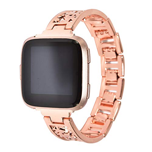Preisvergleich Produktbild Armband für Fitbit versa Lite,Luxuxlegierung Bambusblatt Edelstahl Replacement Wrist Strap Uhrenarmband mit Edelstahl Metall Schließe für Fitbit versa Lite (RosaGold)