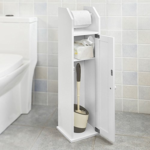 SoBuy® Freistehend weiß Toilettenrollenhalter, Badregal, Standschrank, Seitenschrank, FRG135-W - 2