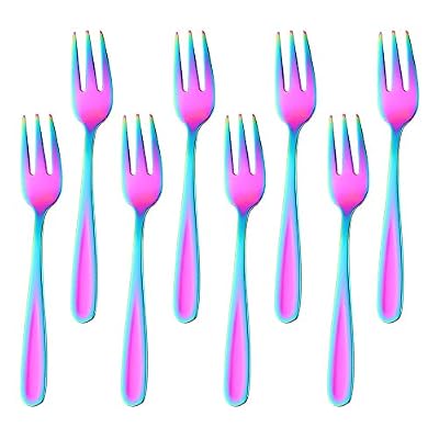Bisda Acier Inoxydable 18/10 Petite Fourchettes à Gateaux Arc en Ciel Fourchettes à Dessert 5,3 Pouces/13,5 cm Longueur 10 Pièces Colorée Fourchettes à Fruit Table Fork pour Salade de Fruits Apéritif