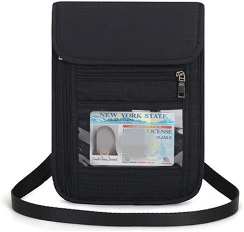 RFID Travel Neck Stash Wallet, Travel Pouch &amp; Passport Holder (Black)