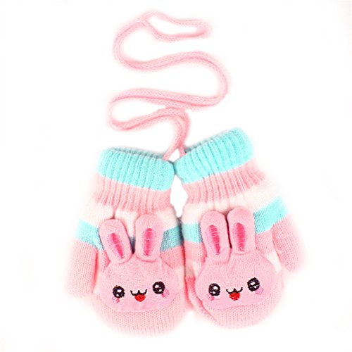 Moolecole Cute Rabbit Warm Gloves Baby Boys Girls Toddler Children Kids Mitten Knitted Gloves Pink
