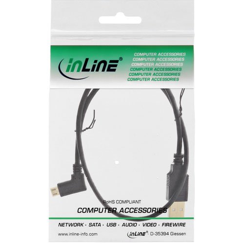 InLine 31705T Micro-USB 2.0 Kabel, USB-A Stecker auf Micro-B Stecker gewinkelt, vergoldete Kontakte, 0,5m schwarz - 2