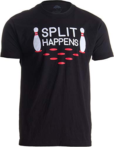 Ann Arbor T-shirt Co. «Split Happens» (¡Maldito Split!) - Diseño Divertido para Jugadores de Bolos Camiseta Unisex para Hombre X-Large Negro - X-Grande - XL