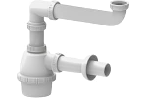 Schläfer 4395301 | Sifone Universale a Fiasco salvaspazio per Lavelli a 1 vasca 1"1/2 - Uscita Diam 40mm x L. 250 mm, Entrata da L. 130 mm, Scarico Lavandino ad un Bacino con Rosone, Bianco