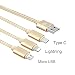 Taslar(TM) Earldom Series Type C Lightning Cable 3 in 1 Multiple USB Charging Cable Adapter Connector - Charge Your Lenovo Vibe K5 Plus, Moto G4 Plus, Coolpad Note 5, Coolpad Cool 1, Honor 6x, Moto G4 Play, Samsung On7 Pro / On5 Pro, Coolpad Mega 3, Coolpad Mega 2.5D, Apple Iphone 5s, Redmi 3S, Redmi Note 3, K5 Note, K4 Note, Iphone 6s Plus, iphone 4/4s, Le 2, and more Three at a Time!- Type c, Micro USB, Lightning - Gold RS.549.00