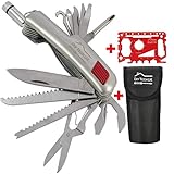 Acero con alto contenido de carbono: esta herramienta utiliza acero inoxidable extrafuerte con alto contenido de carbono. Cada componente de nuestras herramientas se elige cuidadosamente para hacerlas más duraderas. Con esta herramienta no solo estarás preparado para casi cualquier desafío, también tiene un aspecto impresionante. ¡Es genial para el bricolaje, acampada, pesca, senderismo, ir en bicicleta, viajar y supervivencia.