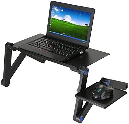 Laptop Table - Upgrade Bed Tray 42 - 48CM w/ Mouse Pad + Double CPU Cooling Fan, Adjustable Laptop Stand,Mobile Laptop Desk Cart Portable Standing Desk, With Foldable Legs, Foldable Sofa Breakfast Table, Notebook Stand Reading Holder For Couch Floor Kids - Lepod (42cm black + big CPU fan w/ mouse pad)