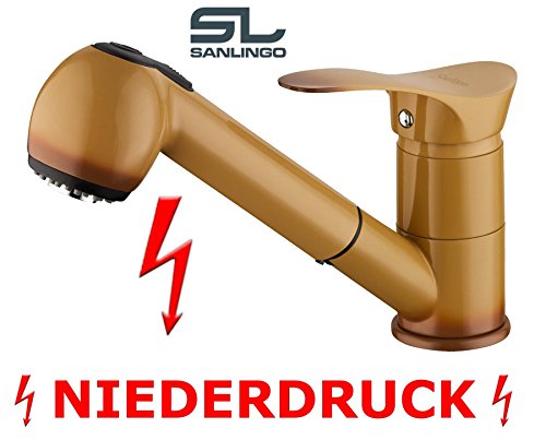 Niederdruck Küche Spülbecken Einhebel Armatur Ausziehbar Umschaltbar Schwenkbar Braun Mokka Sanlingo