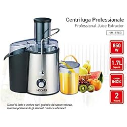 Hoomei Centrifugeuse Extracteur de jus à froid 850 W 1,7 litres Centrifugeuse pour fruits et légumes 2 récipients Fonction anti-obstruction Acier inoxydable