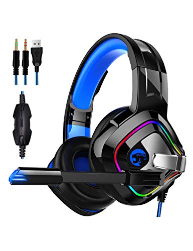 Legou Comfy Earmuffs Professional Gaming Headset with LED Light Black+Blue