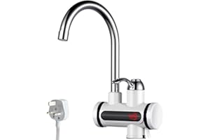 MERSYN Instant Hot Water Tap, 220v 3000w Electric Hot Water Heater Tap, Stainless Steel Electric Hot and Cold Mixer Water Taps with Digital Display for Kitchen Bathroom Washroom, UK Plug