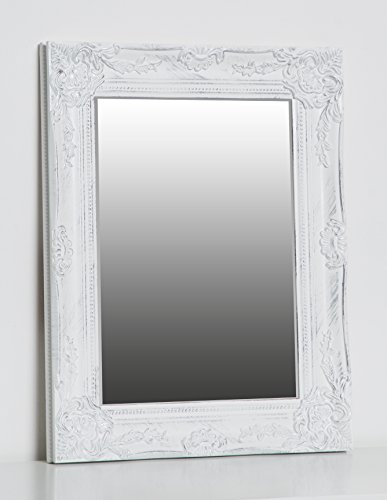 Wandspiegel Weiß mit Silber Barock Spiegel shabby chic NEU 47 x 37 cm mit Facettenschliff
