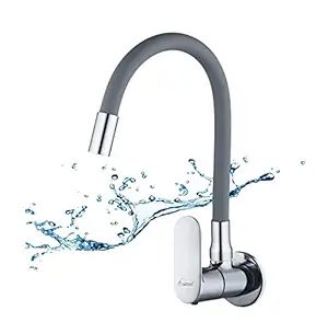 Aquieen Brass, Silicon Any Angle Rotation Sink Cock with Flexible Spout, Grey, Chrome Finish