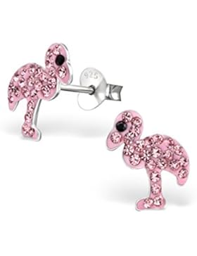 Liara - Kinder Flamingo Kristallohrstecker 925 Sterling Silber.Poliert und Nickel frei