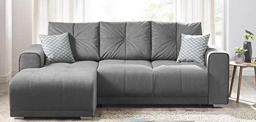 Bobochic Lisbona Canapé Angle Gauche Convertible 4 Places Avec Coussins Gris Clair 236 X 165 X 81 Cm