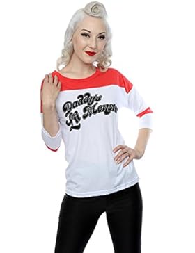 Suicide Squad Damen Harley Quinn Daddy's Lil Monster 3/4 Hülsen-Baseball-Hemd Large Weiß Rot