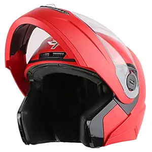 Steelbird SBA-7 7Wings ISI Certified Flip-Up Helmet for Men and Women (Large 600 MM, Dashing Red with Clear Visor)