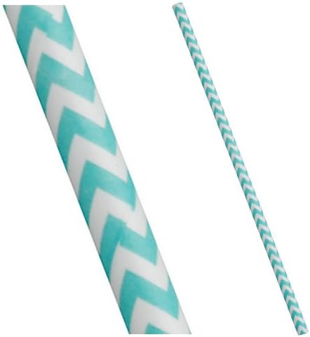 Retro Vintage Paper Drinking Straws Turquoise Chevron - 25 Pack