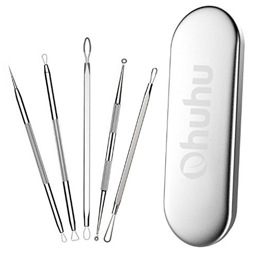 Ohuhu 5-PCs Blackhead Remover Kit Blemish Zit Pimple Acne Comedone Extractor Skin Cleaning Tool Set