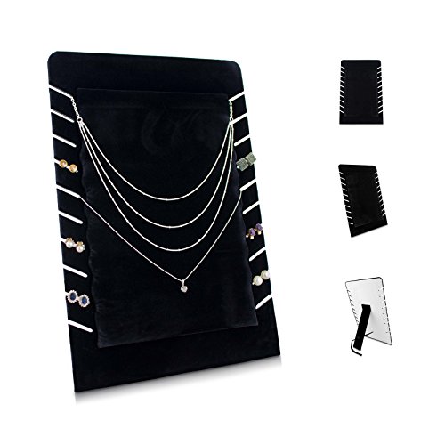 VENKON – Kettenständer für 10 Halsketten Organizer für Schmuck Aufbewahrung & Präsentation – Samt Schwarz – 35 x 23 cm - 8