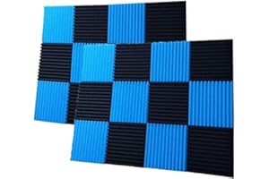 CHTH 24 pannelli acustici da studio 30 x 30 x 2,5 cm, pannelli acustici in schiuma insonorizzanti per studio acustico, pannelli da parete in schiuma a cuneo acustici (12 pezzi neri + 12 pezzi bl).