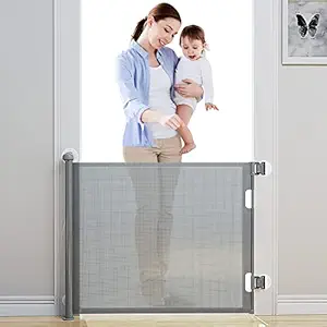 BabyBond Retractable Baby Gate, Punch-Free Install Extra Wide 71? X 33? Tall for Kids or Pets Indoor and Outdoor Dog Gates for Doorways, Stairs, Hallways, Grey