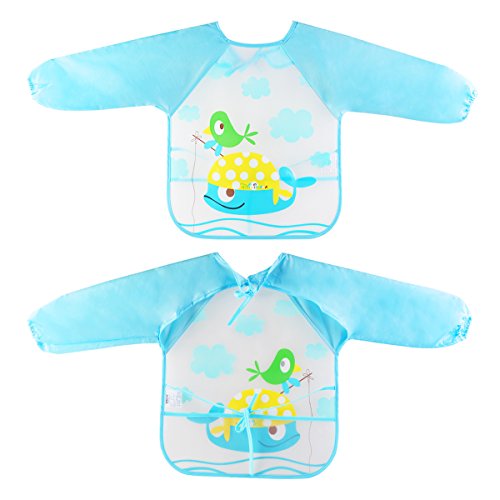URAQT Unisex Baby Wasserdicht Lätzchen mit Ärmeln Essen und Play Smock Kleinkinder, Schürze PEVA mit Tier - 4