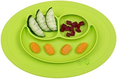 Silicone Placemat + Divided Plate BPA Free Nonslip For Toddler Kids (Lime)