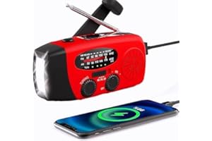 Handsider Wind Up Radio, Solar Emergency FM AM NOAA Portable Radio with SOS Alarm, LED Flashlight, 2000mAh Power Bank USB C Cellphone Charger for Camping Hiking (Red)