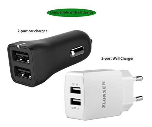 Ladegerät: Dual – USB – mauer – ladegerät 2.4A + KFZ Ladegerät + 2 Micro – USB – Kabel für Samsung Galaxy S7 S7 Edge S6 Edge+ s4 S2, Samsung Galaxy Note 4 edge, Note 5, lg g3 g8, HTC one m8, Mehr (schwarz/Weiß) - 2