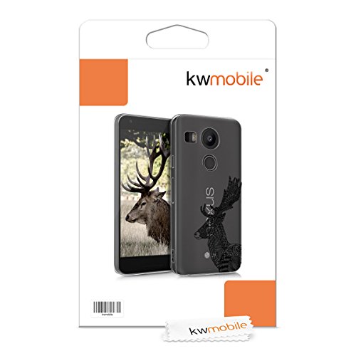 kwmobile Funda para LG Google Nexus 5X - Case para m  vil en TPU silicona - Cover trasero Dise  o Alce - ciervo en negro blanco