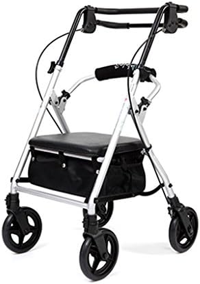 HJHY® walking aids, Senior trolley Four rounds of travel Walker Belt wheel With seat Aluminum alloy Light folding Grocery shopping
