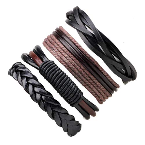 F-blue Uomini Ragazzi del Cuoio Braccialetto Intrecciato Bangles Maschio Regalo di Compleanno Vintage Jewelry Wristband 4pcs / Set