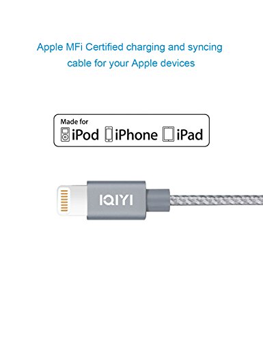 IQIYI 0.15m iPhone Lightning Kabel Nylon USB Ladekabel,[Apple MFi Zertifiziert] Lightning Kabel / iPhone Ladekabel / iPhone 6 Ladekabel / Apple Datenkabel für iPhone 7 / 7 Plus / 6s / 6s Plus / 6 / 6 Plus / 5C / 5S / 5 / SE, iPad Mini, Air , iPad Pro ,iPod Touch- Space Grau - 2