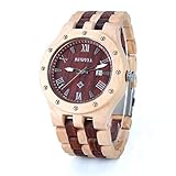 BEWELL 109A Herrenuhr Analoganzeige Japanisches Quarzwerk Sandalwood-Armband mit Multifunktionsfunktion für Kalender und Leuchtzeiger