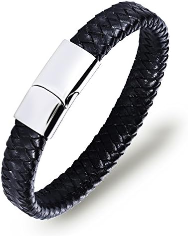 BANDPLUS Men’s Genuine Leather Bracelet Wristband, 8.5" Length Classic Braided Rope Wrap Bracelet Cuff Bangle for Men with 316L Stainless Steel Magnetic Clasp