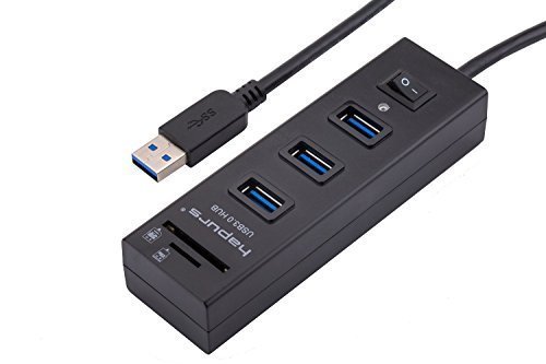 Hapurs USB 3.0 Hub 3-Port With Card Reader 9-in-1 Portable USB3.0 High-Speed-SD-TF MMC-Kartenleser mit Netzschalter