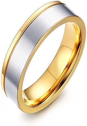 QingShe Mens Titanium Steel Ring Gold Wedding Band Jewelry Size X 1/2