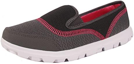 Ladies Slip On Shoes Womens Mesh Go Walking Trainers Ftiness Comfort Athletic Shoes 3-8 (UK 5 / EU 38, Grey / Fuchsia)