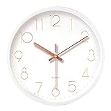 Kreative Wohnzimmer Stumm Wanduhr 3D Stereo Runde Uhr Quarzuhr Hängen Tisch Verdickung Rahmen 12 Zoll Gold Weiß (Color : White)