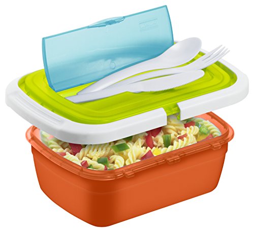 Rotho 1746299999 Snackbox Vesperdose Quick und Safe, wasserdicht mit Besteck, BPA und schadstofffrei, bunt, Plastik, 21 x 15 x 7,5 cm